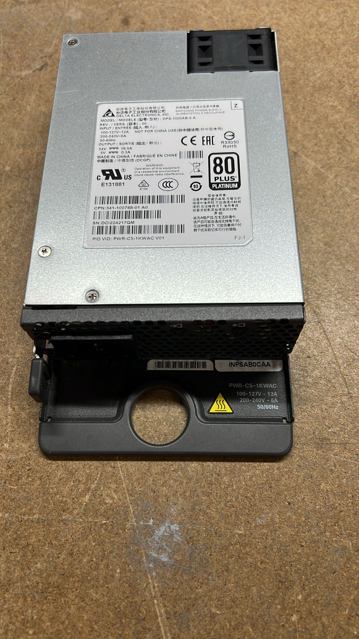 DPS-1000AB-5 A CISCO PWR-C5-1KWAC POWER SUPPLY 2nd :: Alt (341-100788-01) Other //