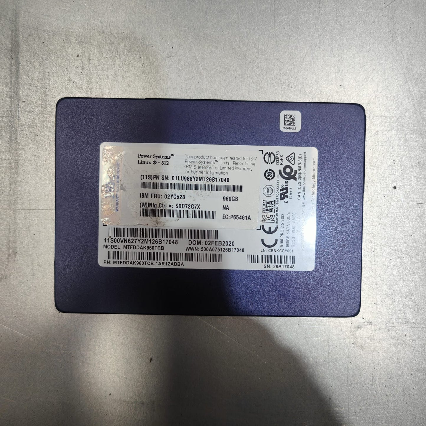 MICRON 02YC528 960GB SSD 5100 PRO SATA Solid State Drive 2nd :: Alt () Other /MTFDDAK960TCB-1AR1ZABBA S0D72G7X P65461A/