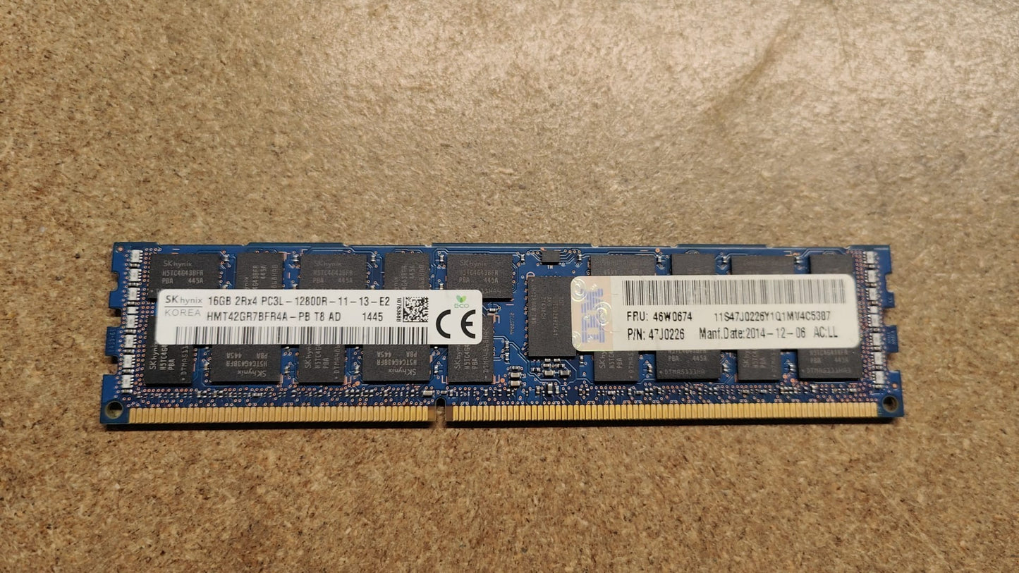 46W0674 IBM 16GB 2Rx4 PC3L-12800R Memory Module 47J0226 2nd :47J0226: Alt (583718-001) Other / Hynix HMT42GR7BFR4A-PB /