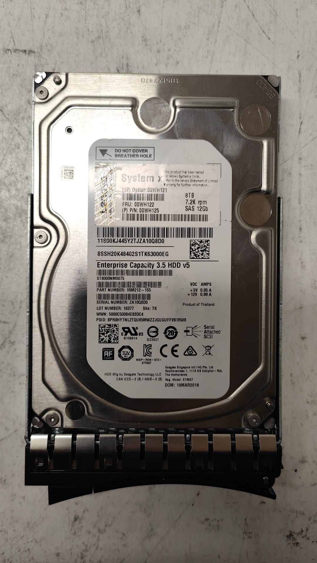 00WH122 IBM Lenovo 8TB 7.2K 12Gbps SAS 3.5'' HDD Hard Drive 2nd :: Alt () Other //