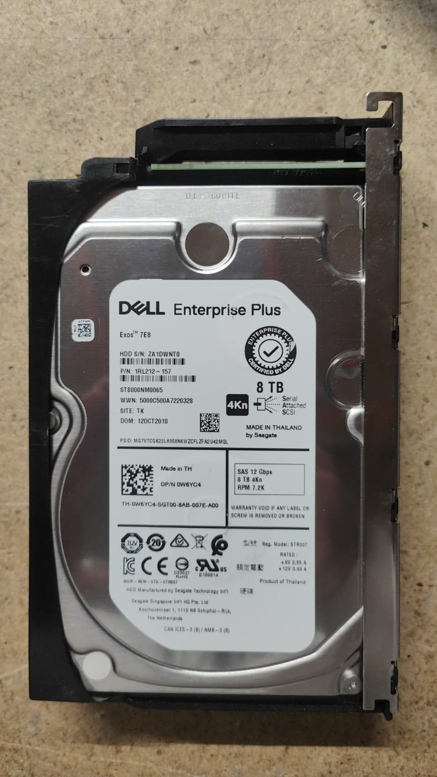 Dell 8TB 7.2K SAS 12Gb/s 3.5" PN:0W6YC4:2nd :1RL212-157: Alt () Other //