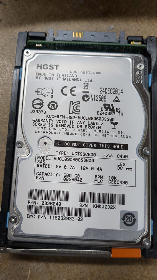 005049805 EMC 600GB 10K 6Gbps 2.5" SAS Hard Disk Drive VNXe3100 VNXe3150