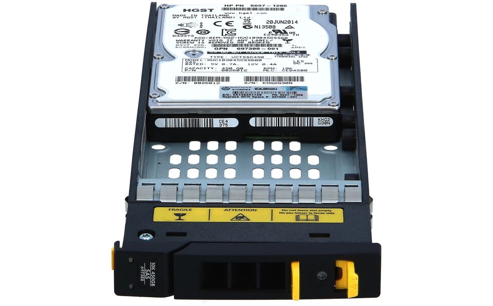 HP M6710 3PAR 450GB 6Gbps SAS 10K 2.5inch Hard Disk Drive QR494A 2nd :697388-001: Alt (GPN 70200504-001 HP pn 5697-1286) Other / HGST pn 0B26012 Firmware 3P00/